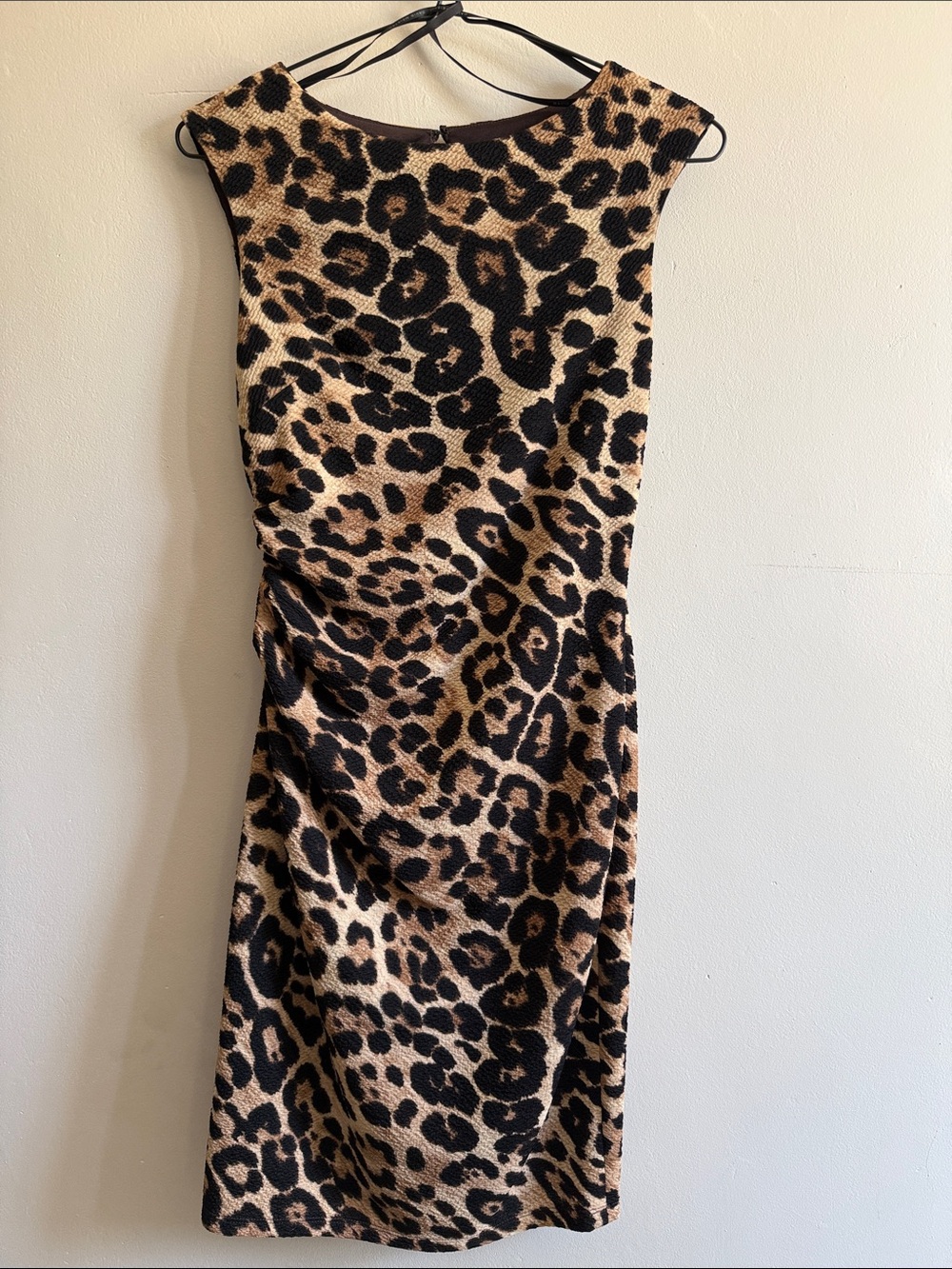 David Meister Leopard Print Sheath Dress - Black & Tan